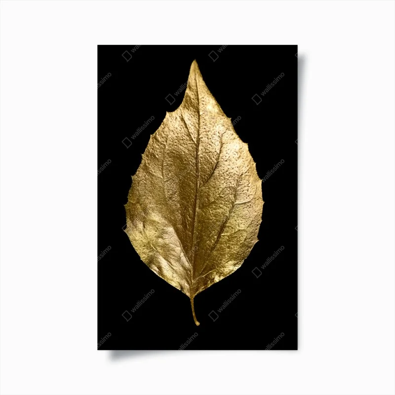 Poster goldenes blatt auf schwarzem hintergrund