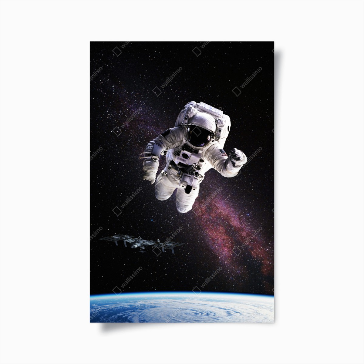 Poster astronaut über der Erde und galaxie – Wallnifity®