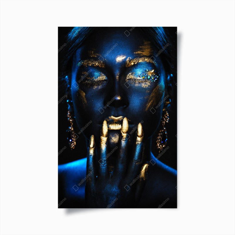 Poster mystisches porträt in blau und gold