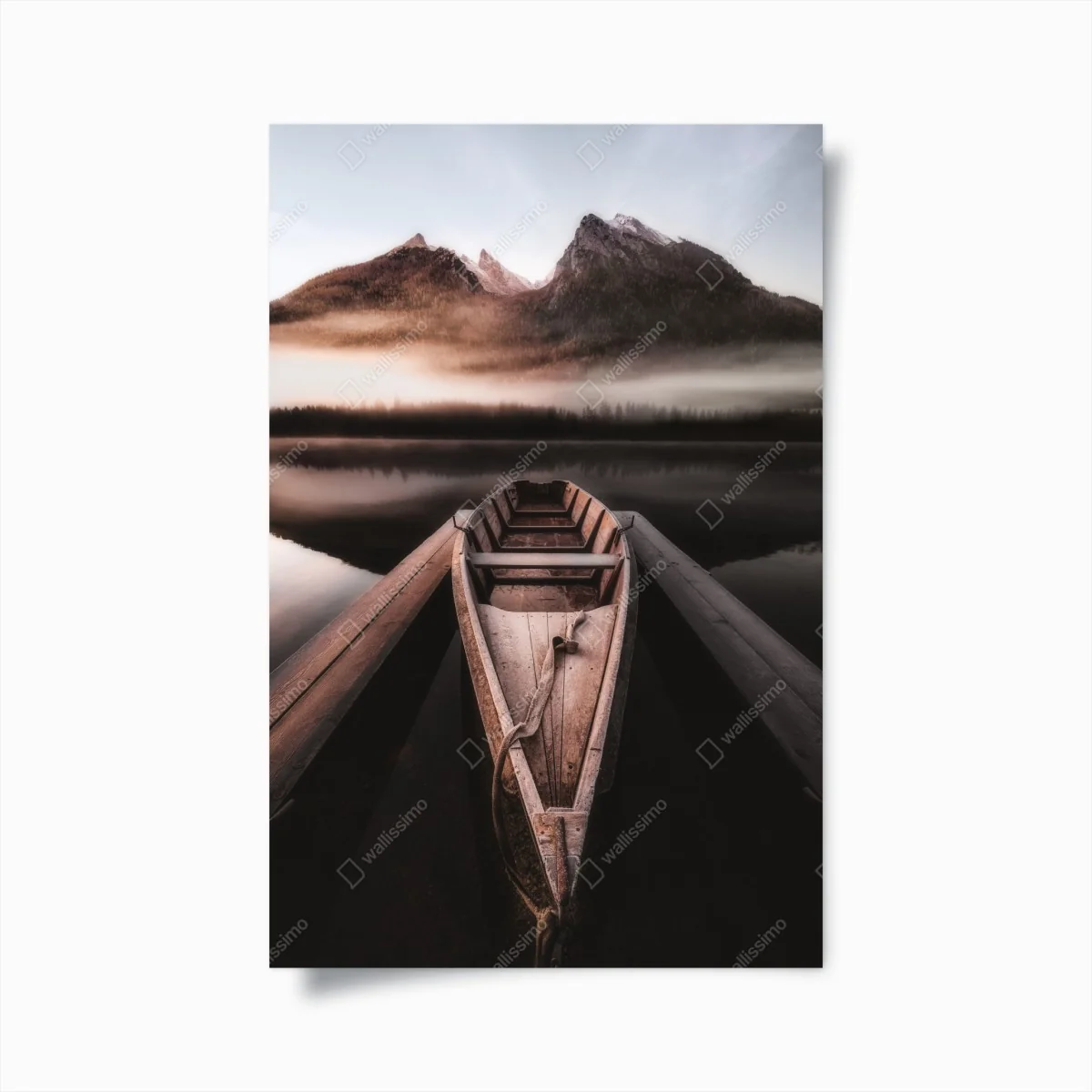 Poster nebliges boot am bergsee – Wallnifity® Poster nebliges boot am bergsee – Wallnifity®