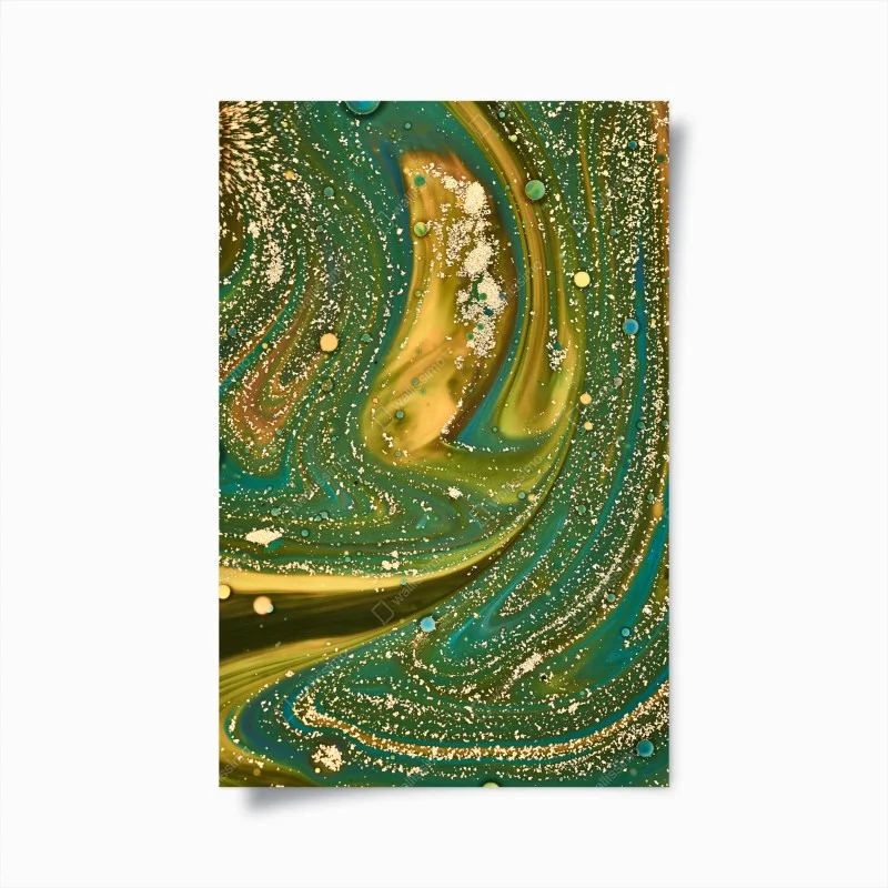 Poster grün-goldene flüssige marmorierte kunst
