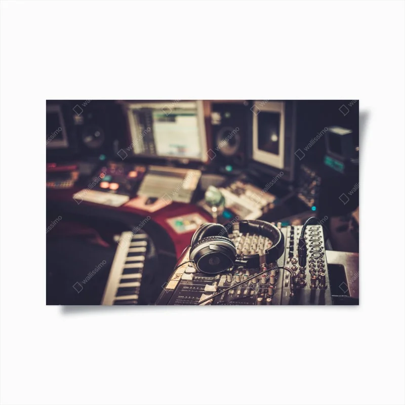 Poster vintage aufnahmestudio am mischpult