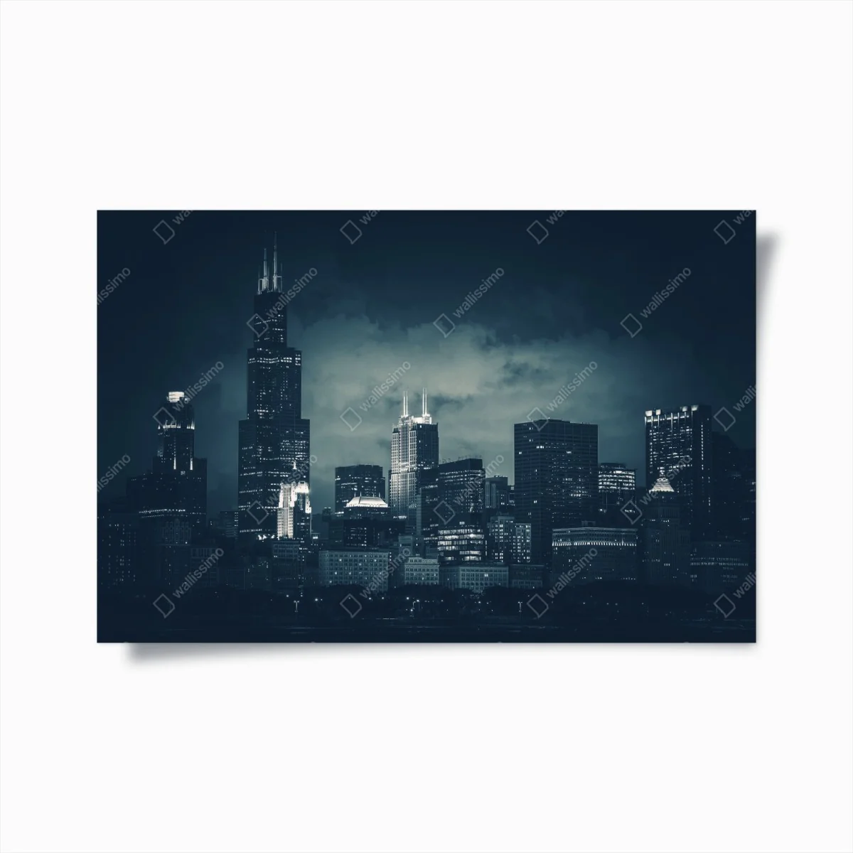 Poster Chicago skyline in tiefblauen tönen – Wallnifity® Poster Chicago skyline in tiefblauen tönen – Wallnifity®