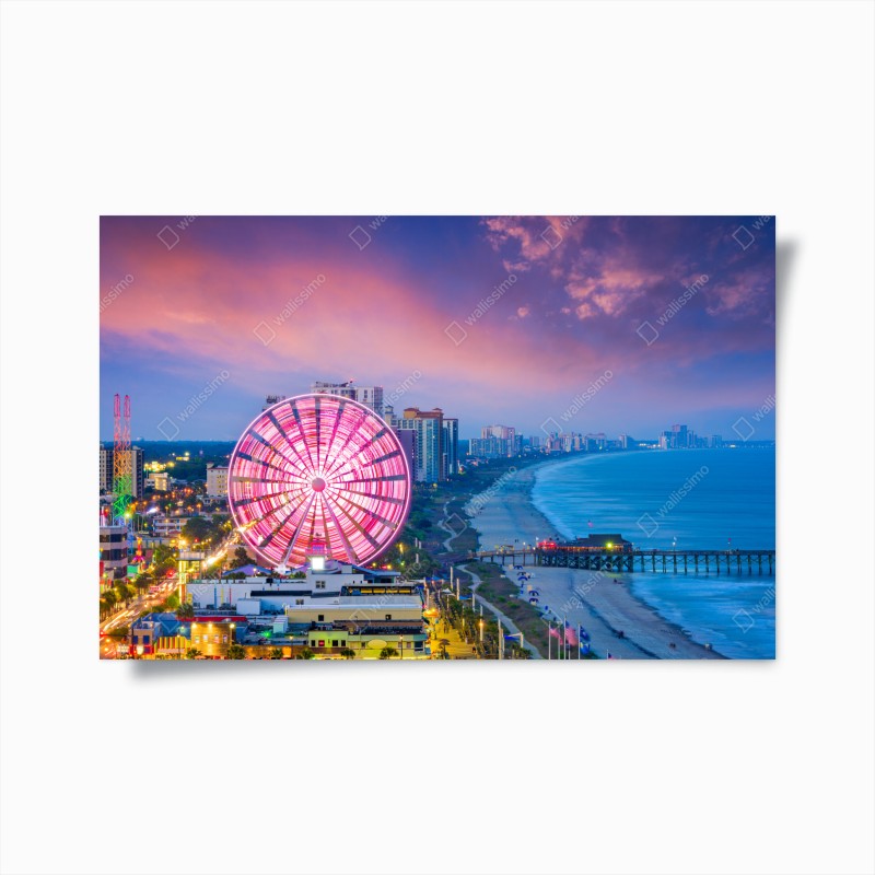 Poster Myrtle Beach sonnenuntergang skyline mit riesenrad