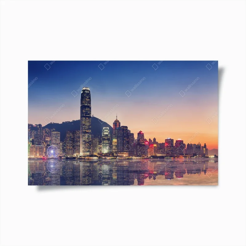 Poster Hongkong panorama bei dämmerung