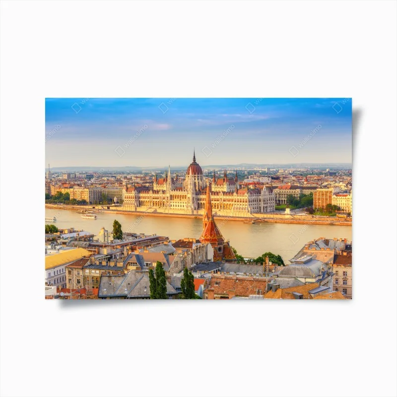 Poster Budapest skyline mit dem ungarischen Parlament am Donauufer