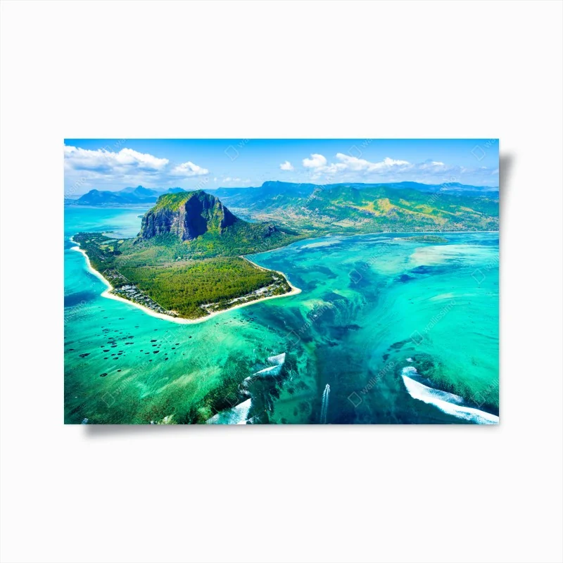 Poster türkisfarbene lagune aus der luft, Mauritius