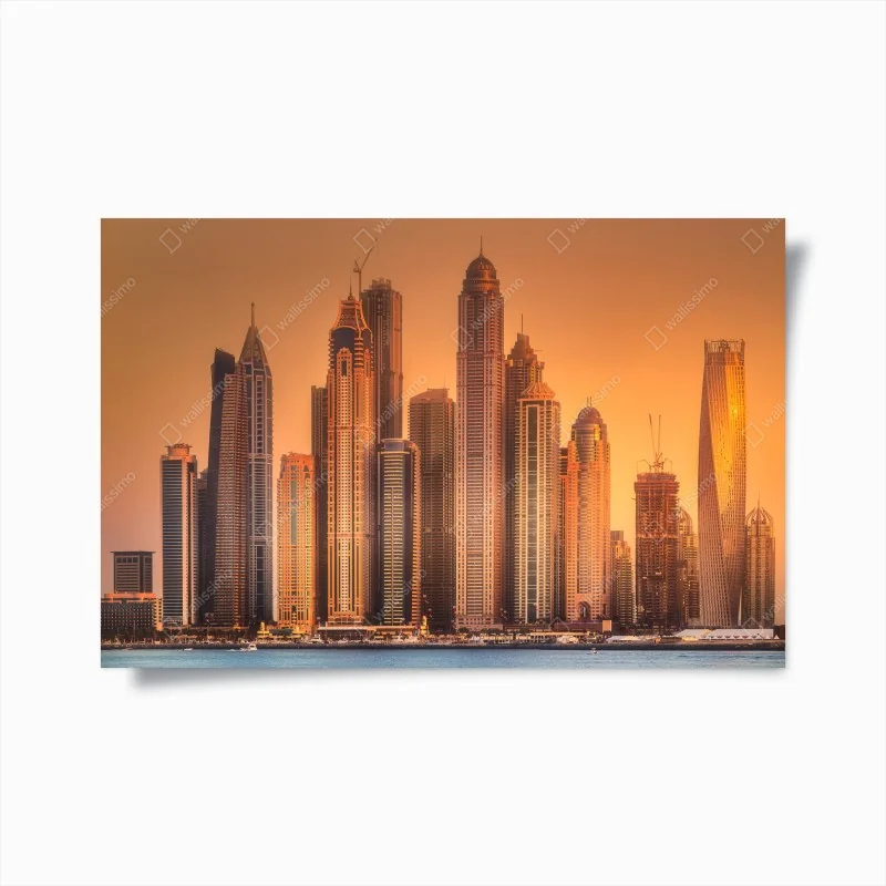 Poster Dubai skyline im goldenen licht