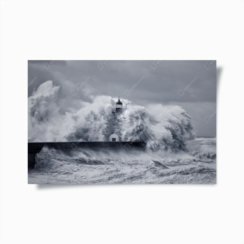 Poster leuchtturm von mächtigen wellen umgeben