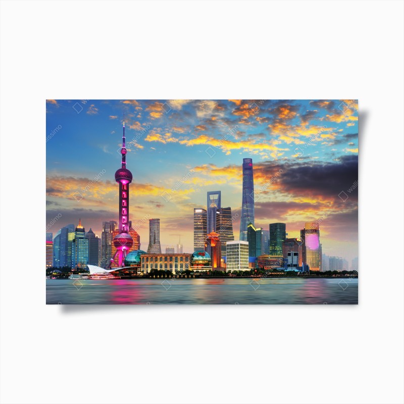 Poster Shanghai skyline bei sonnenuntergang
