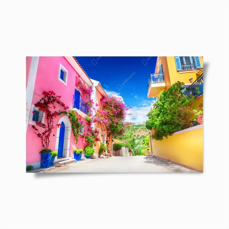 Poster bunte gasse auf Kefalonia