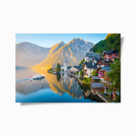 Poster morgendlicher lichtglanz über Hallstatt am see – Wallnifity®