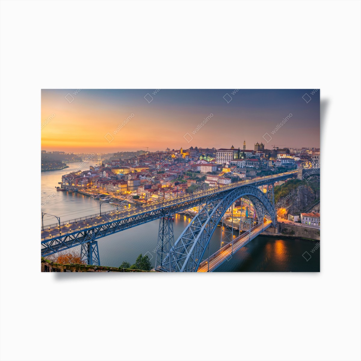 Poster porto skyline bei dämmerung mit Dom Luís I – Wallnifity®