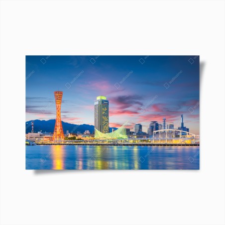 Poster Kobe skyline bei dämmerung – Wallnifity®