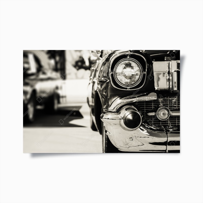 Poster vintage chrom klassisches auto nahaufnahme