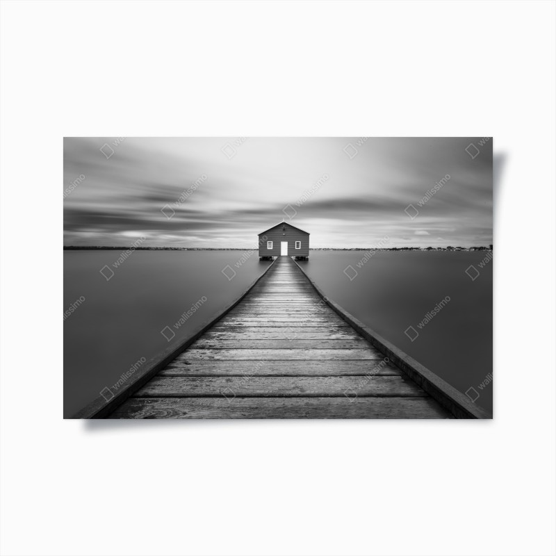 Poster einsames bootshaus am ruhigen steg