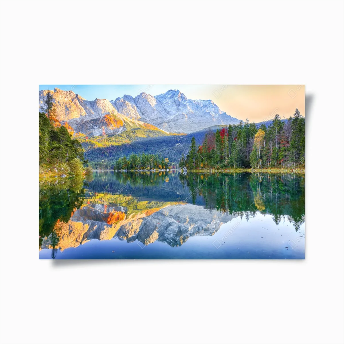 Poster herbstliche spiegelung am Eibsee bei Zugspitze – Wallnifity® Poster herbstliche spiegelung am Eibsee bei Zugspitze – Wallnifity®