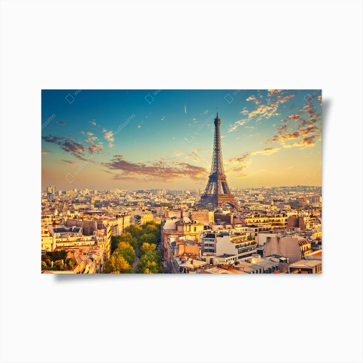 Poster sonnenuntergang über Paris skyline mit eiffelturm – Wallnifity®