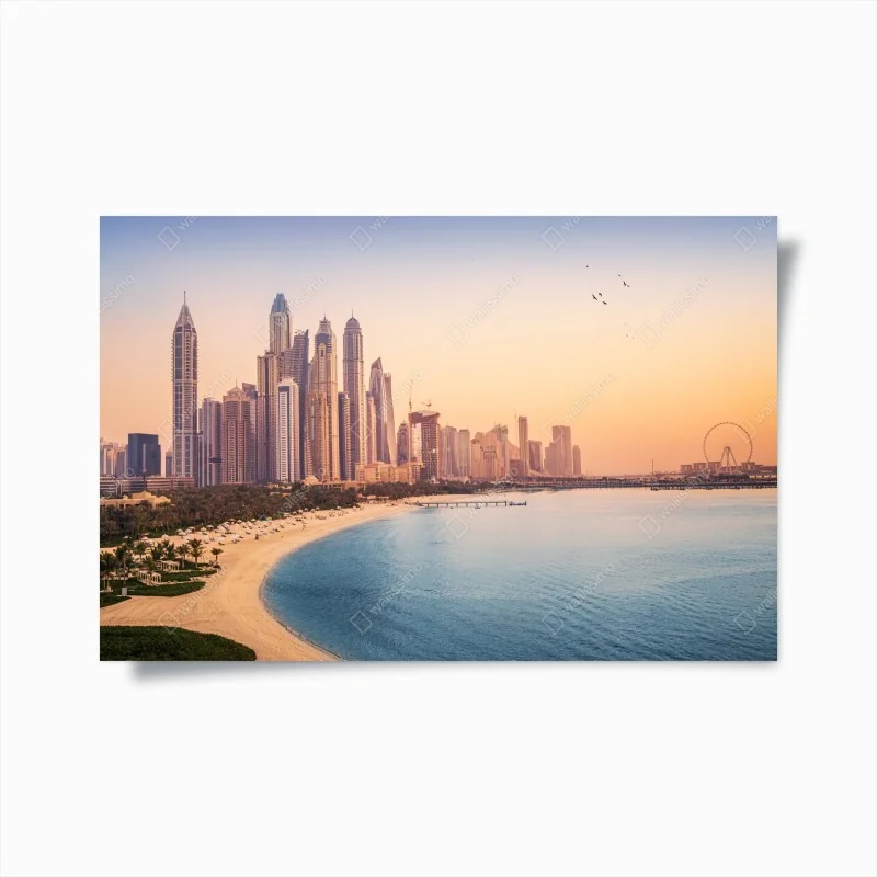 Poster Dubai skyline bei sonnenuntergang