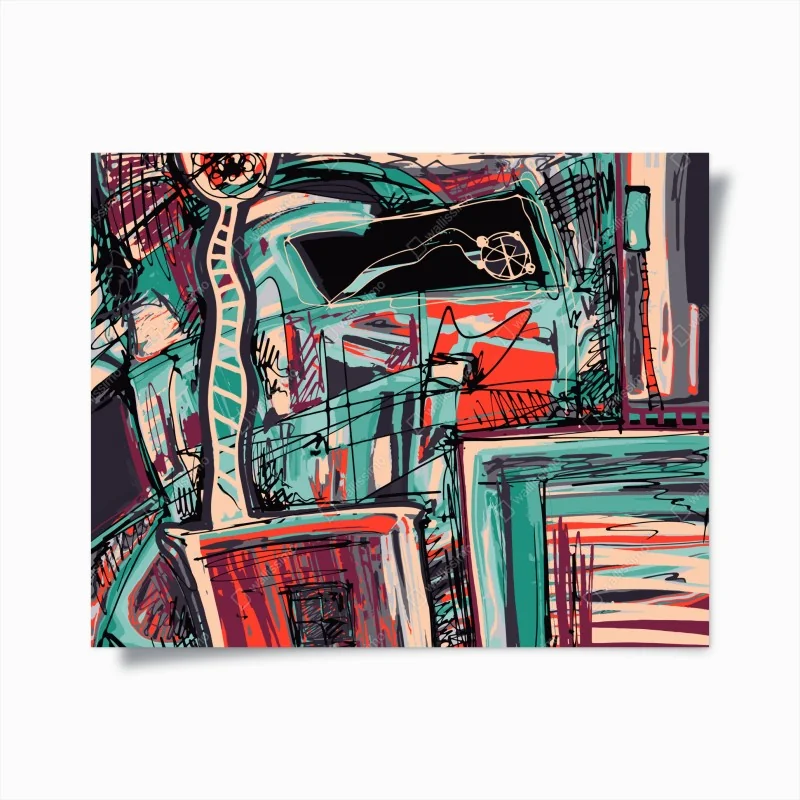 Poster türkis-korall abstrakte komposition