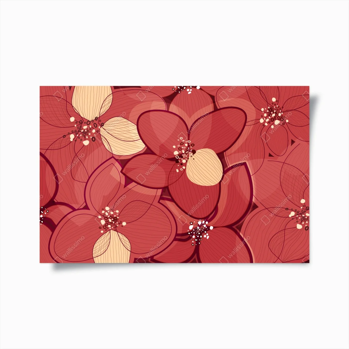 Poster rotes blumenmuster mit beigen mittelpunkten – Wallnifity®