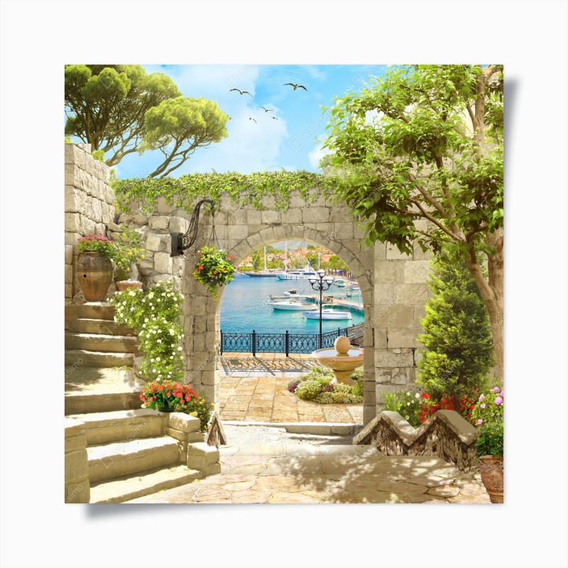 Poster mediterraner blick durch eine arkade