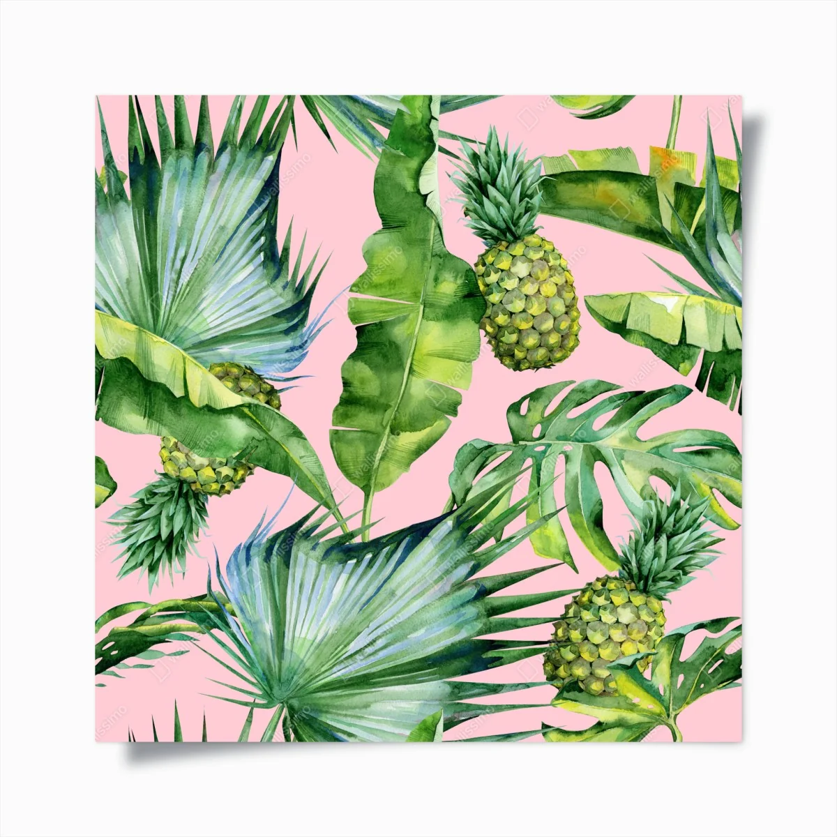 Poster tropisches ananas- und blattmuster in aquarell auf rosa hintergrund – Wallnifity® Poster tropisches ananas- und blattmuster in aquarell auf rosa hintergrund – Wallnifity®