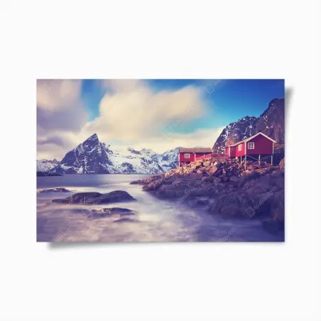 Poster küstengebirge mit roten hütten – Wallnifity®