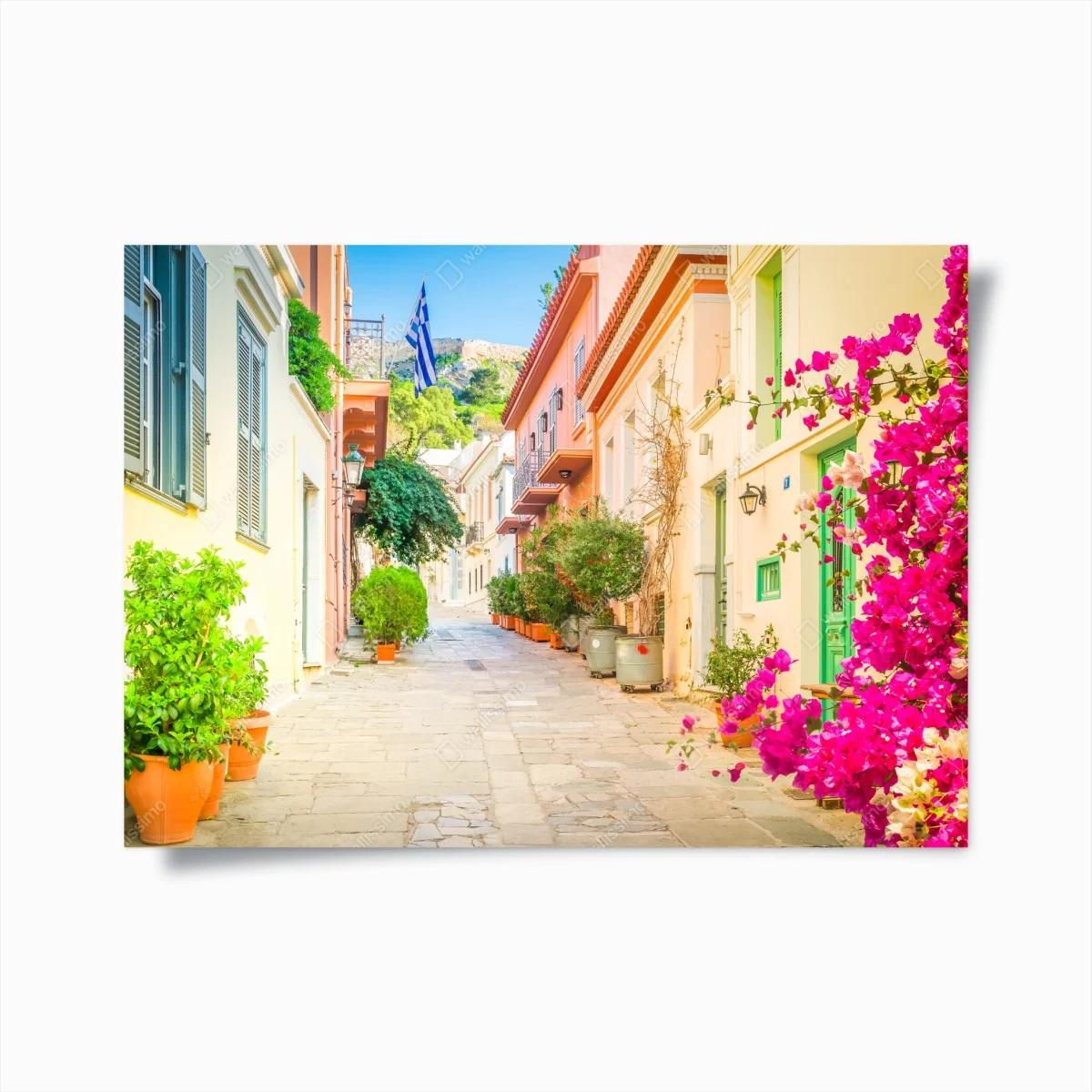 Poster sonnige griechische gasse mit bougainvillea – Wallnifity®