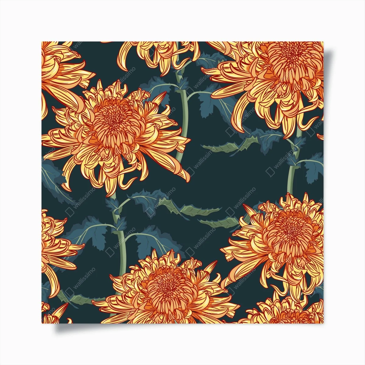 Poster goldene chrysantheme botanisches muster – Wallnifity®