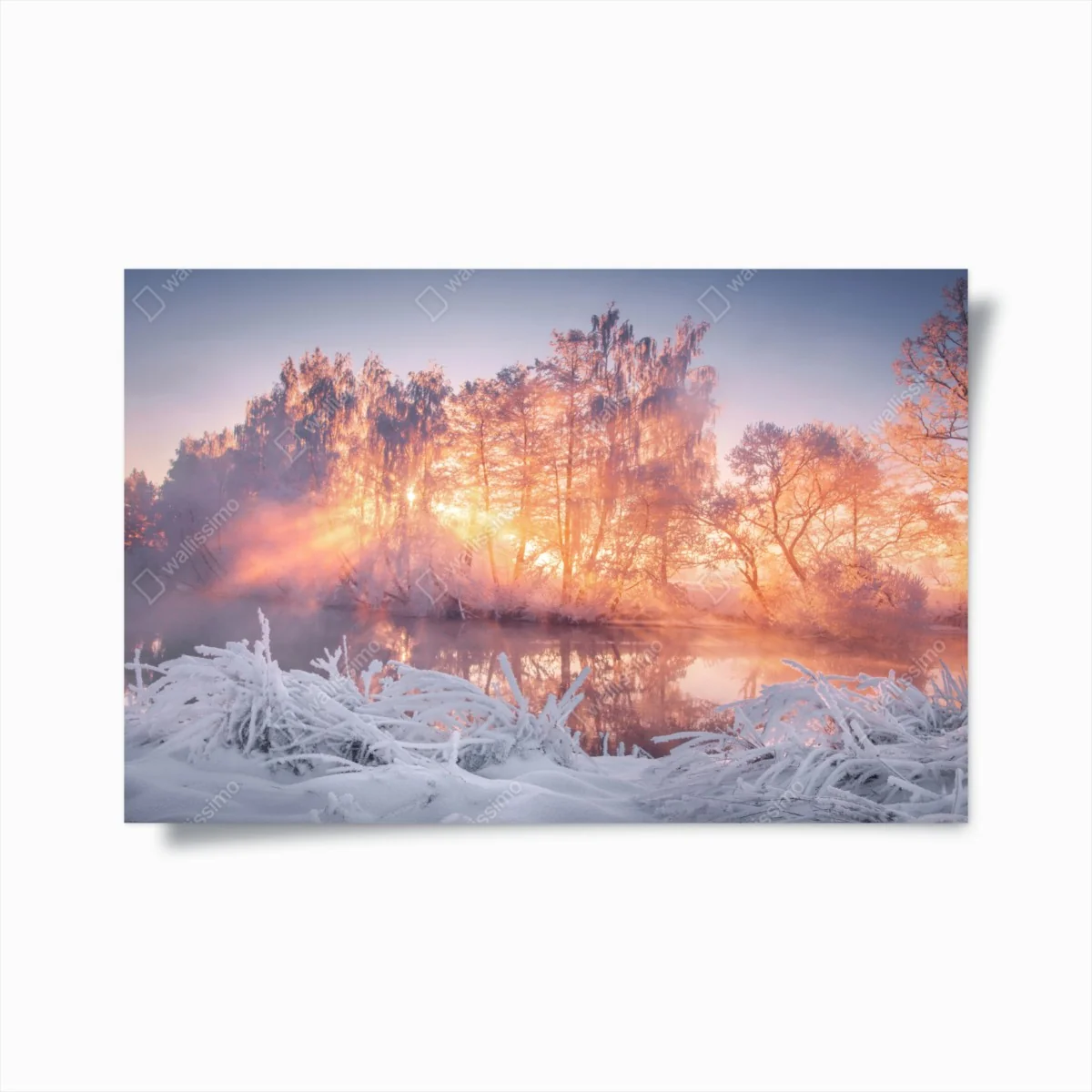 Poster winterlicher sonnenaufgang über zugefrorenem fluss – Wallnifity® Poster winterlicher sonnenaufgang über zugefrorenem fluss – Wallnifity®