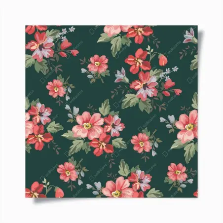 Poster vintage rosa blumenmuster auf tiefgrün – Wallnifity®