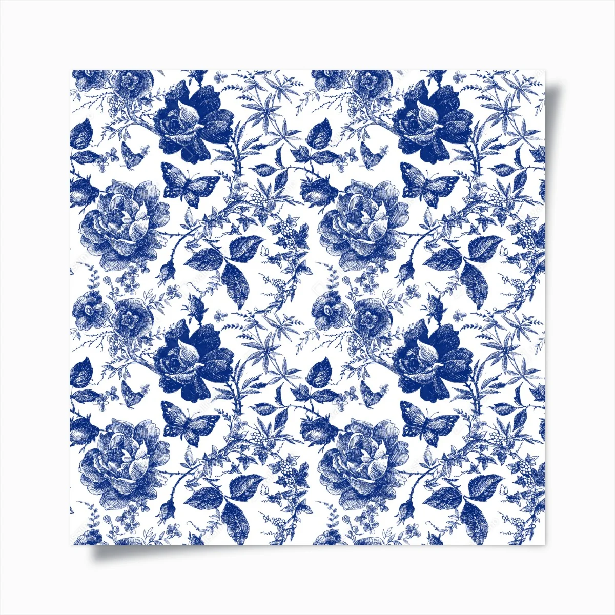 Poster blaues blumen toile-muster – Wallnifity® Poster blaues blumen toile-muster – Wallnifity®