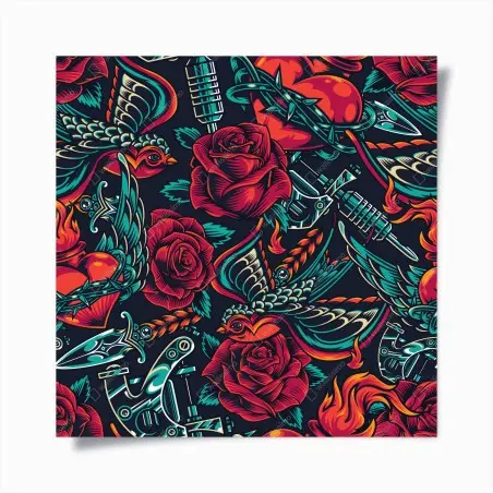 Poster kräftiges tätowierungsmuster mit rosen – Wallnifity®