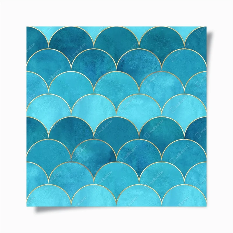 Poster türkis schuppenmuster mit goldakzenten