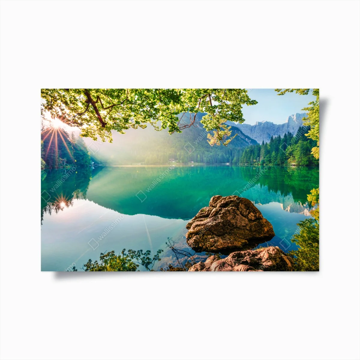 Poster morgendliche szene am Fusine-see mit Mangart – Wallnifity® Poster morgendliche szene am Fusine-see mit Mangart – Wallnifity®