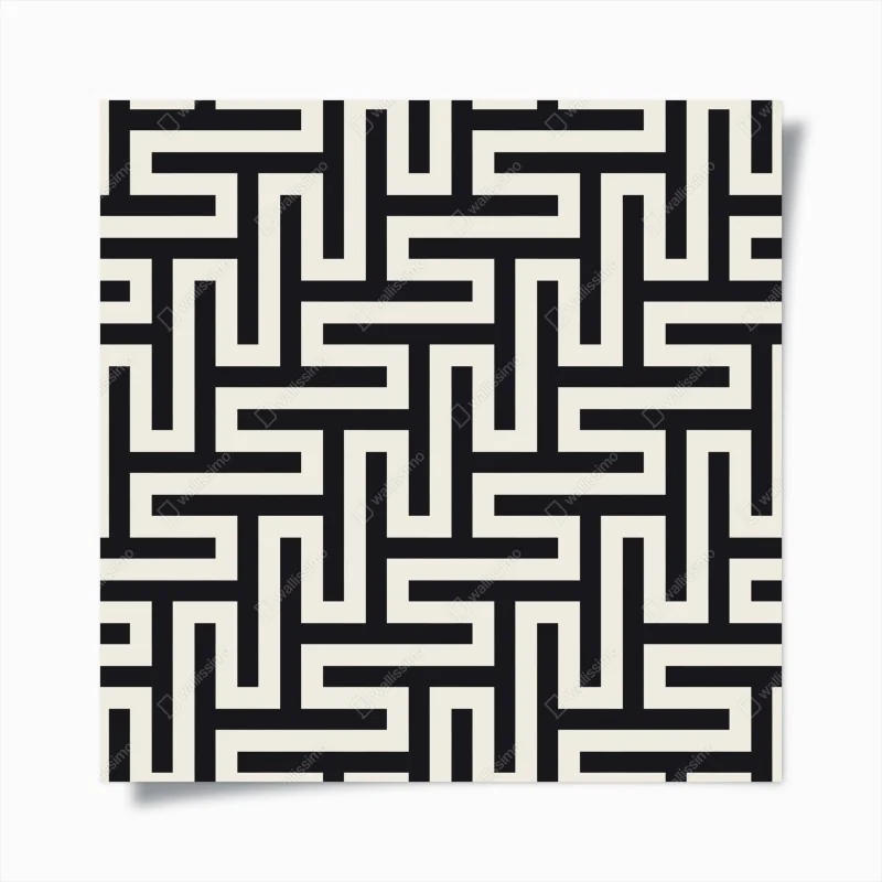 Poster geometrisches labyrinthmuster in beige und schwarz