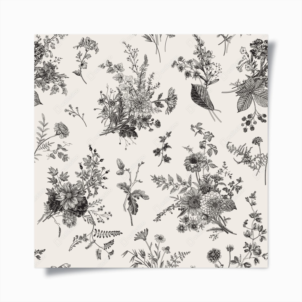 Poster klassisches schwarzweißes blumenmuster – Wallnifity®