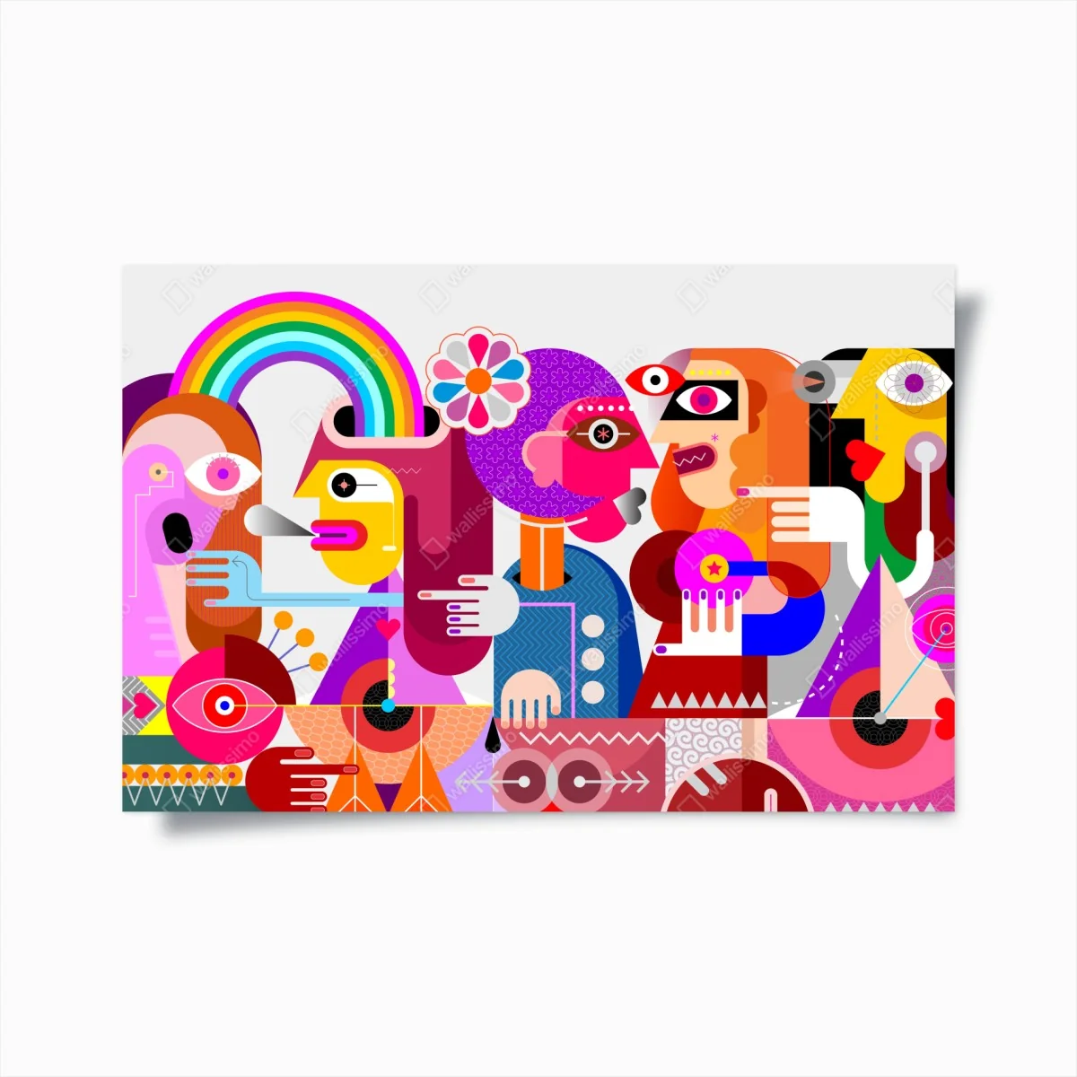 Poster mann mit regenbogen reitet geometrischen vogel – Wallnifity®