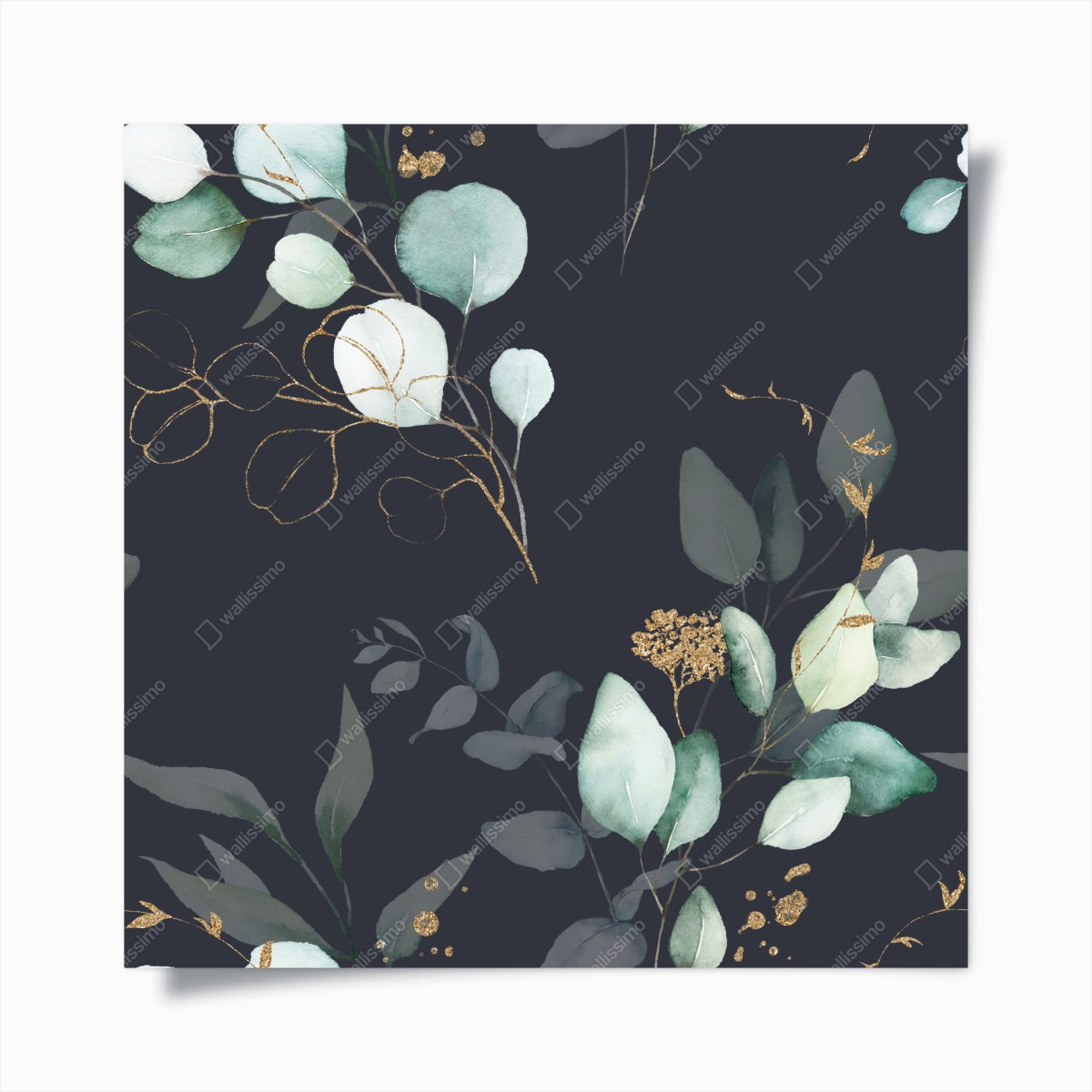 Poster eukalyptus aquarellblätter auf dunklem hintergrund – Wallnifity®