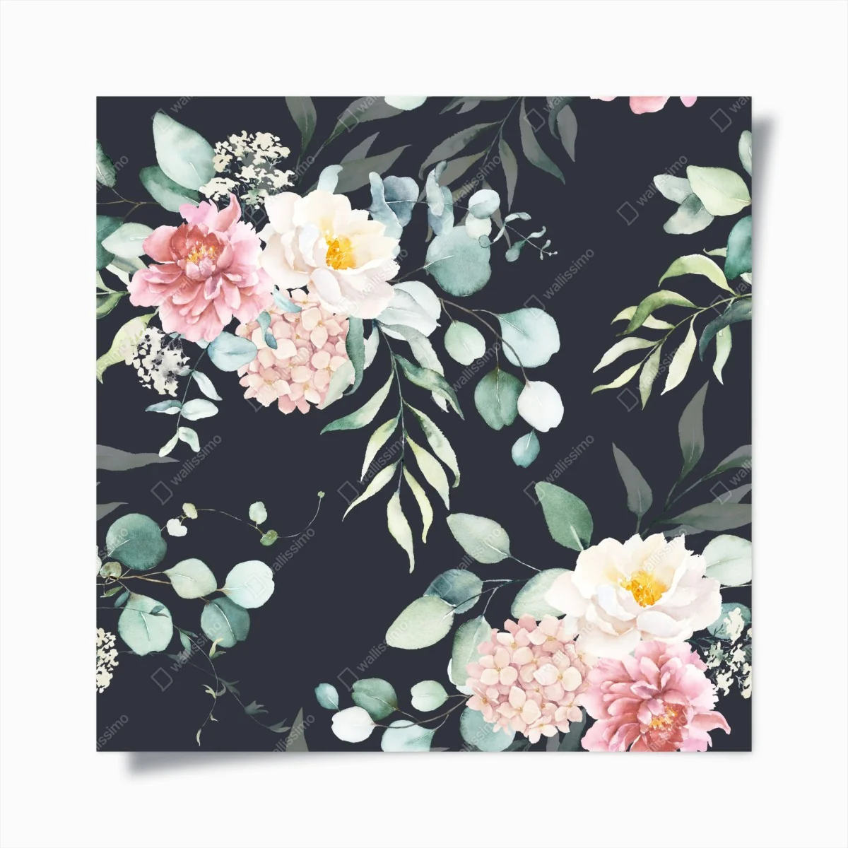 Poster elegantes aquarell-blumenmuster auf dunklem hintergrund – Wallnifity® Poster elegantes aquarell-blumenmuster auf dunklem hintergrund – Wallnifity®