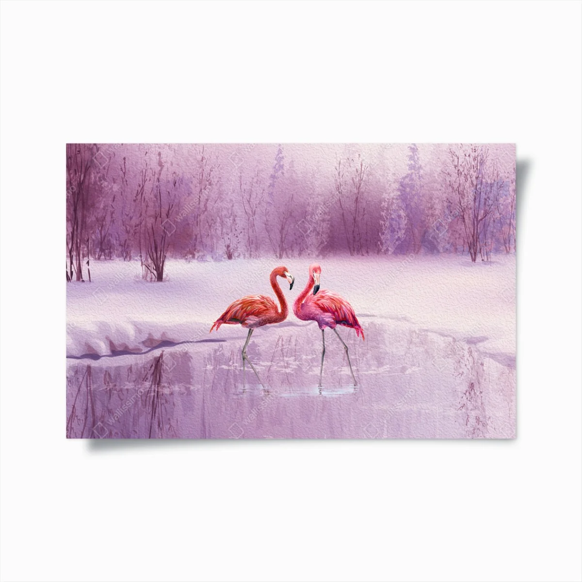 Poster pastell flamingos über winterlichem see – Wallnifity® Poster pastell flamingos über winterlichem see – Wallnifity®