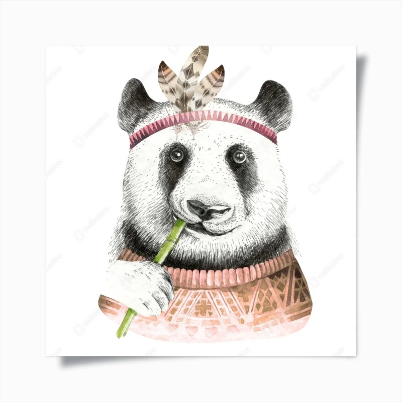 Poster boho aquarell-panda mit federn
