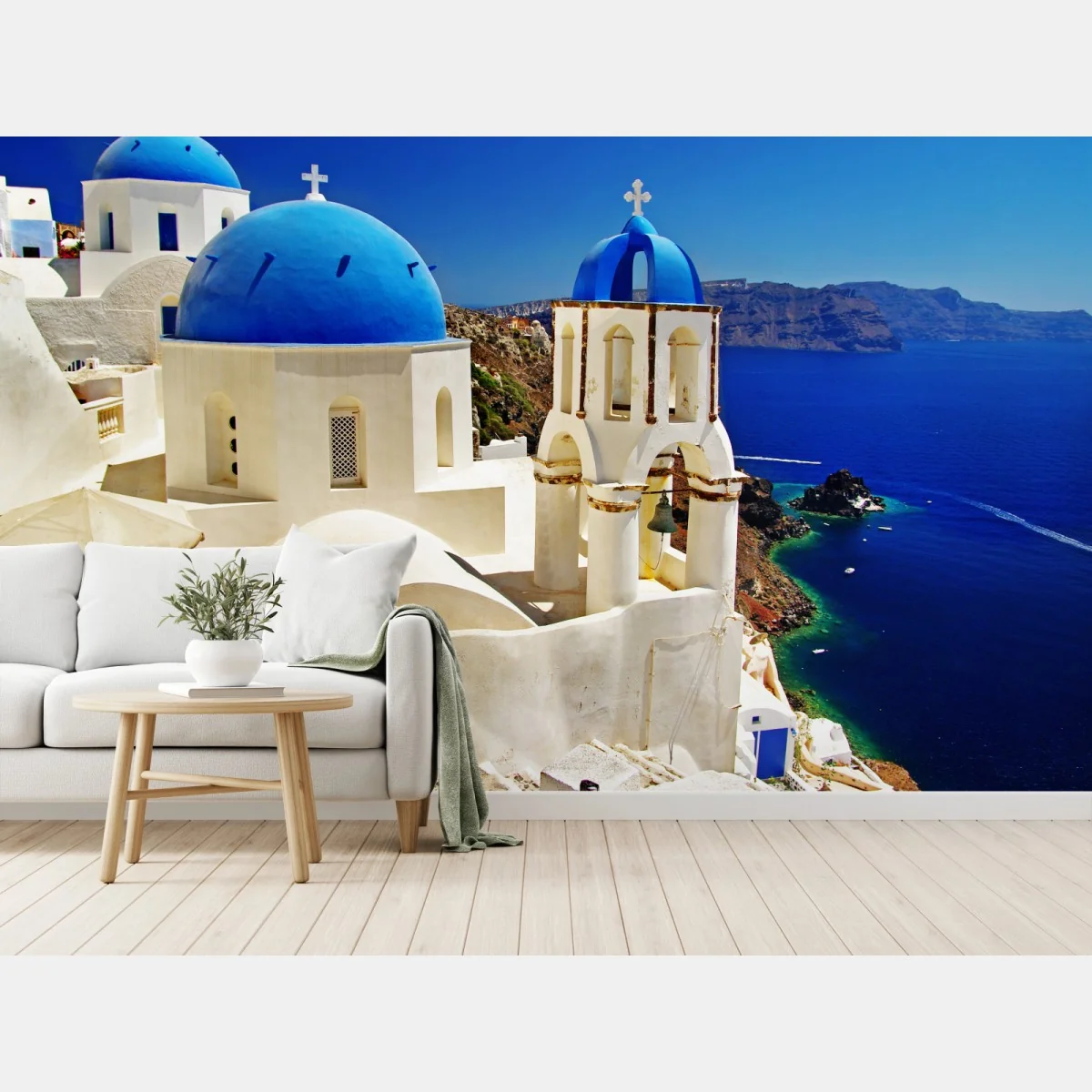 Fototapete Santorini blaue kuppeln meerblick – Wallnifity® Fototapete Santorini blaue kuppeln meerblick – Wallnifity®