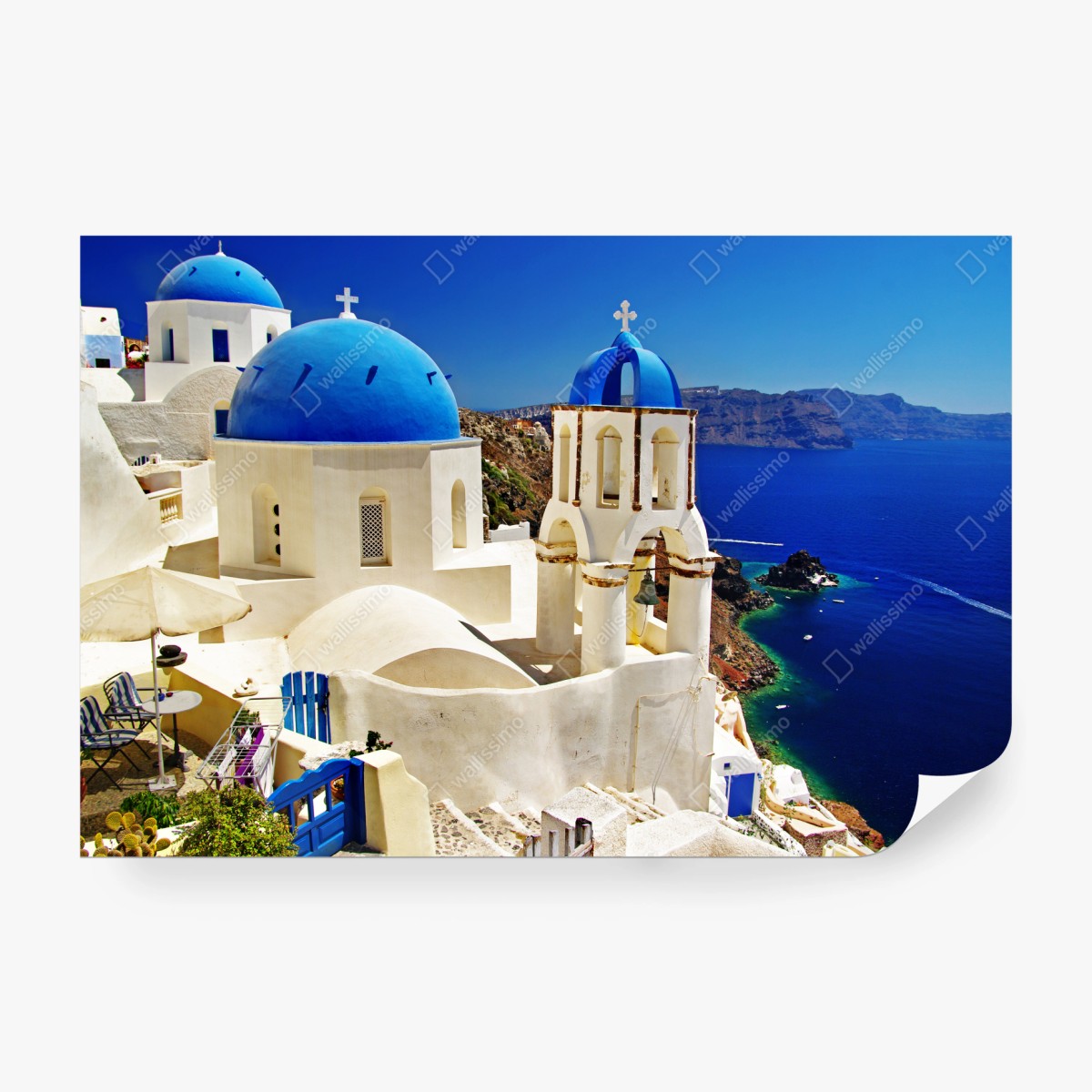 Fototapete Santorini blaue kuppeln meerblick – Wallnifity® Fototapete Santorini blaue kuppeln meerblick – Wallnifity®
