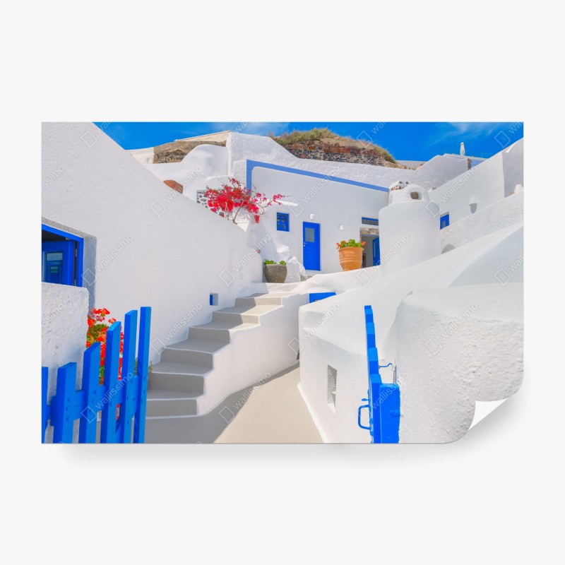 Fototapete Santorini weiße häuser mit blauen akzenten