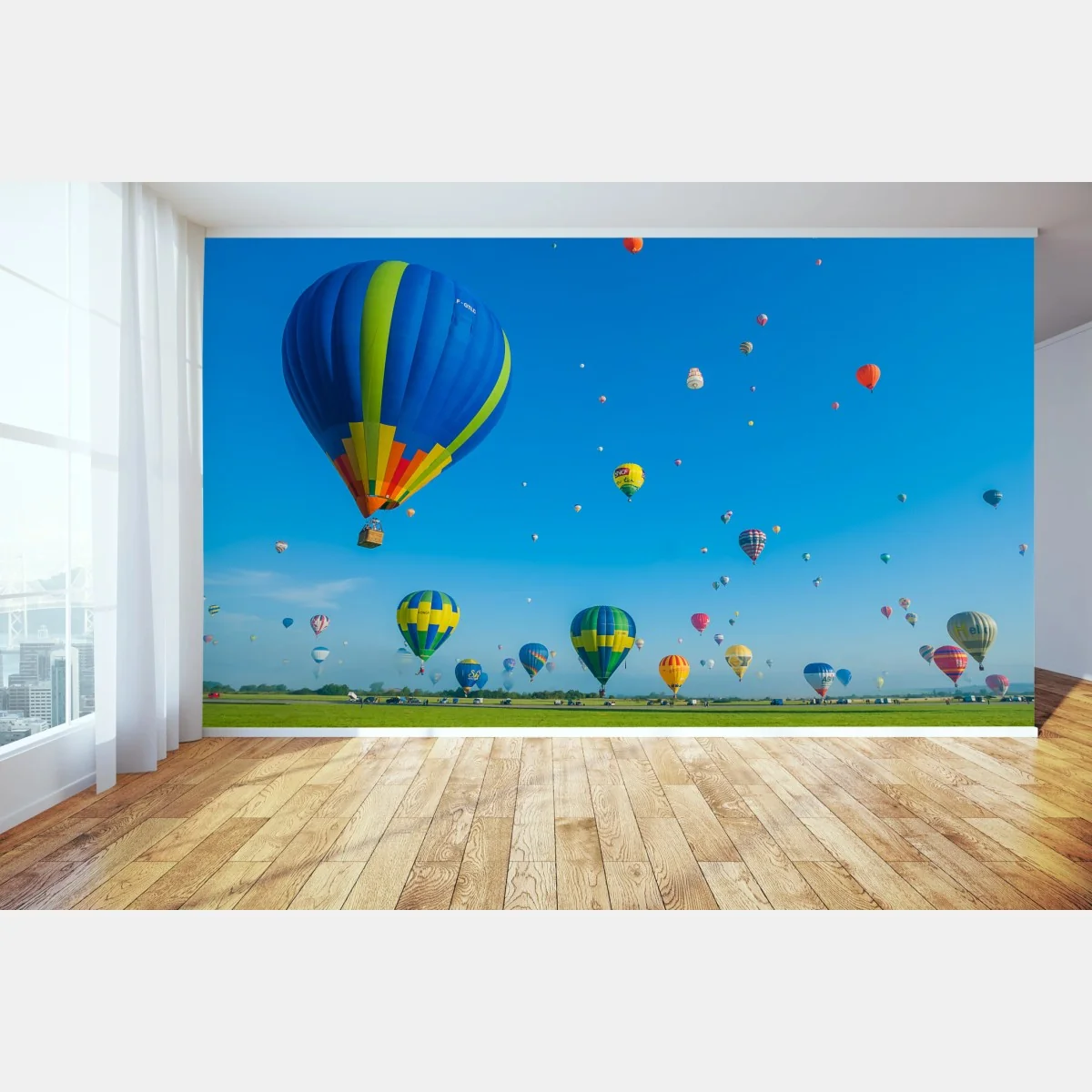 Fototapete bunte heißluftballons über Chambley – Wallnifity® Fototapete bunte heißluftballons über Chambley – Wallnifity®