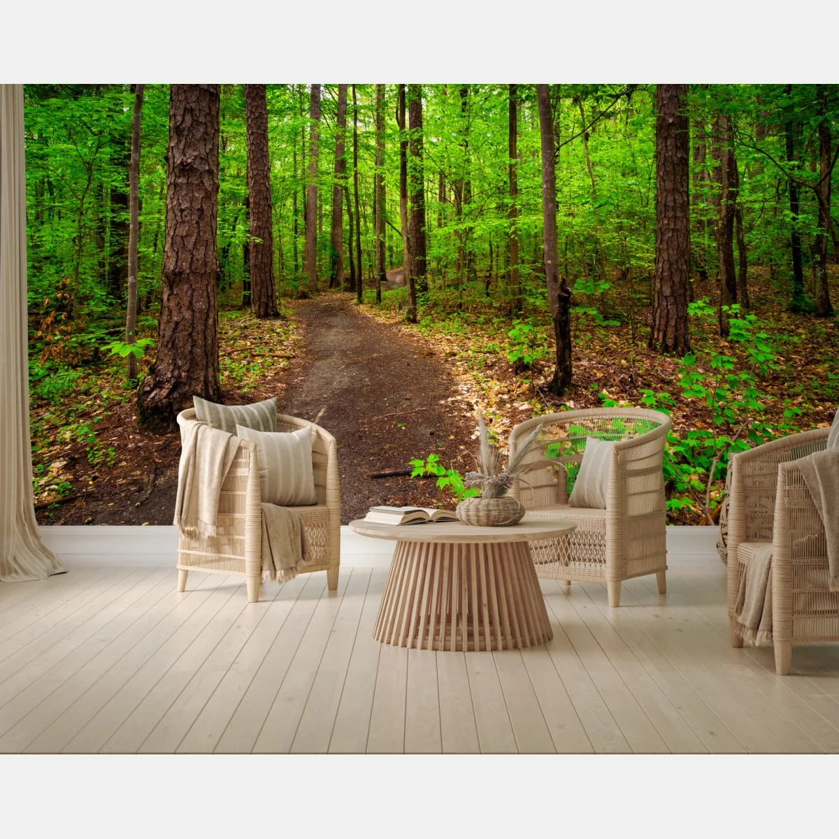 Fototapete ruhiger grüner waldpfad – Wallnifity® Fototapete ruhiger grüner waldpfad – Wallnifity®