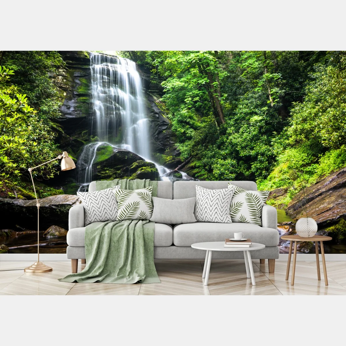 Fototapete ruhiger wasserfall im wald – Wallnifity® Fototapete ruhiger wasserfall im wald – Wallnifity®