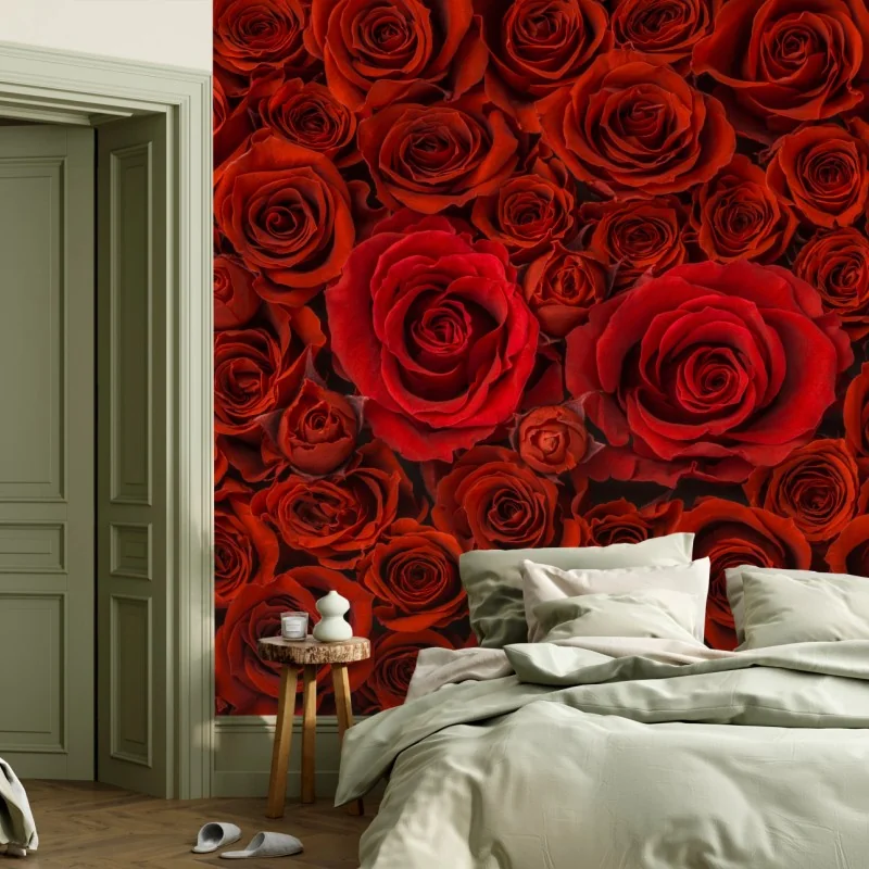 Fototapete prunkvolle collage roter rosen